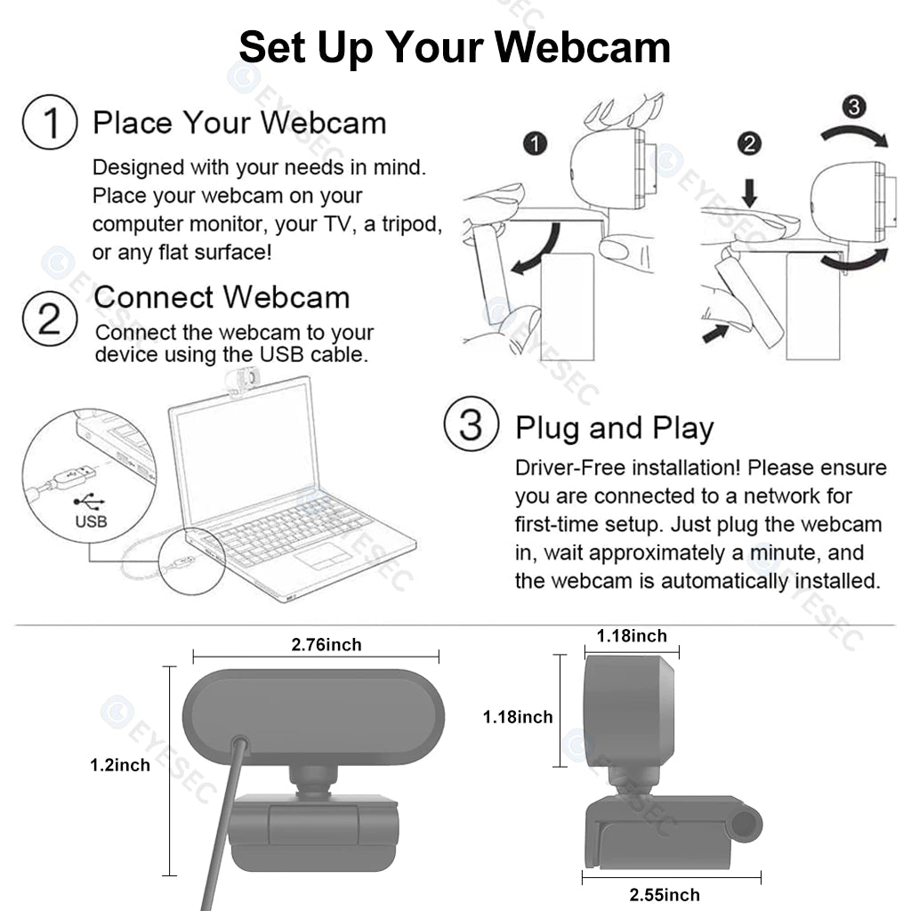 T2ES Webcam 1080P HD Auto Focus Wide Angle