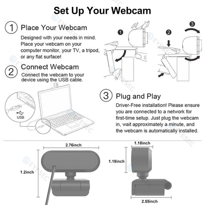 T2ES Webcam 1080P HD Auto Focus Wide Angle