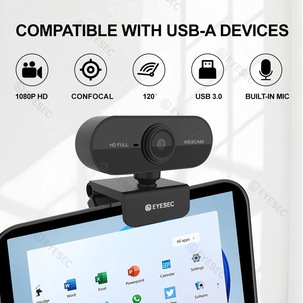 T2ES Webcam 1080P HD Auto Focus Wide Angle